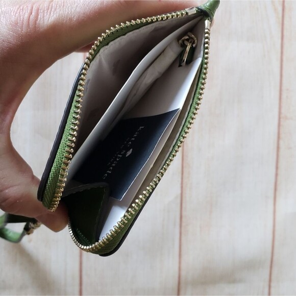 Kate Spade Leila Pebbled Leather Small Wristlet Card Holder Kelp Forest Green - Picture 3 of 9